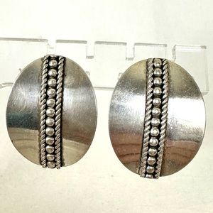 STERLING SILVER .925 Large Oval Post Earrings Vertical Granulated & Rope detail